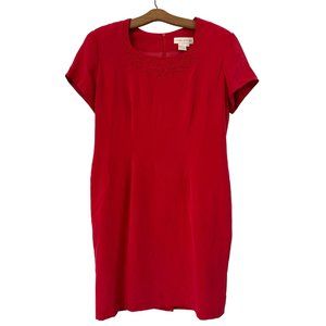 Casual Corner Red 100% Silk Dress Womens 14 Lined Shoulder Pads Office Work